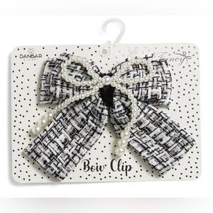 Tweed and Faux Pearl Hair Bow